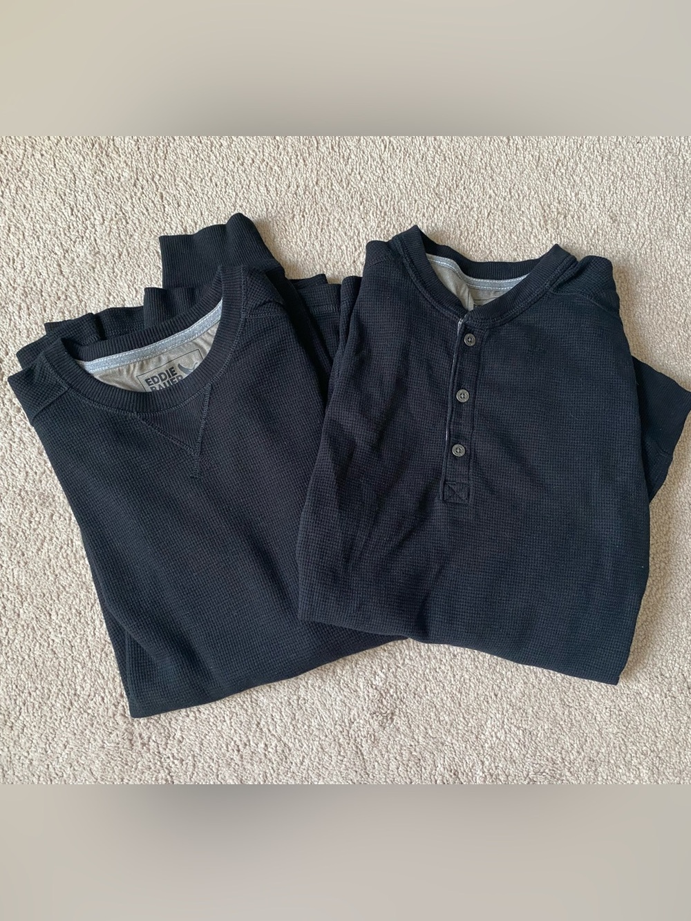 2 Eddie Bauer Black Waffle Henley shirts